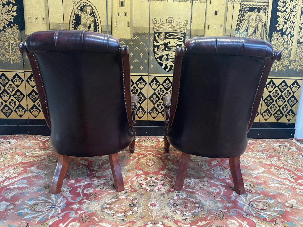 Paire De Fauteuils Anglais Chesterfield -photo-3