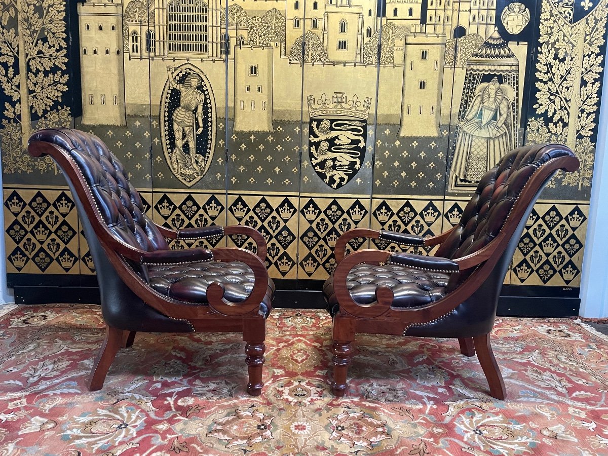 Paire De Fauteuils Anglais Chesterfield -photo-4