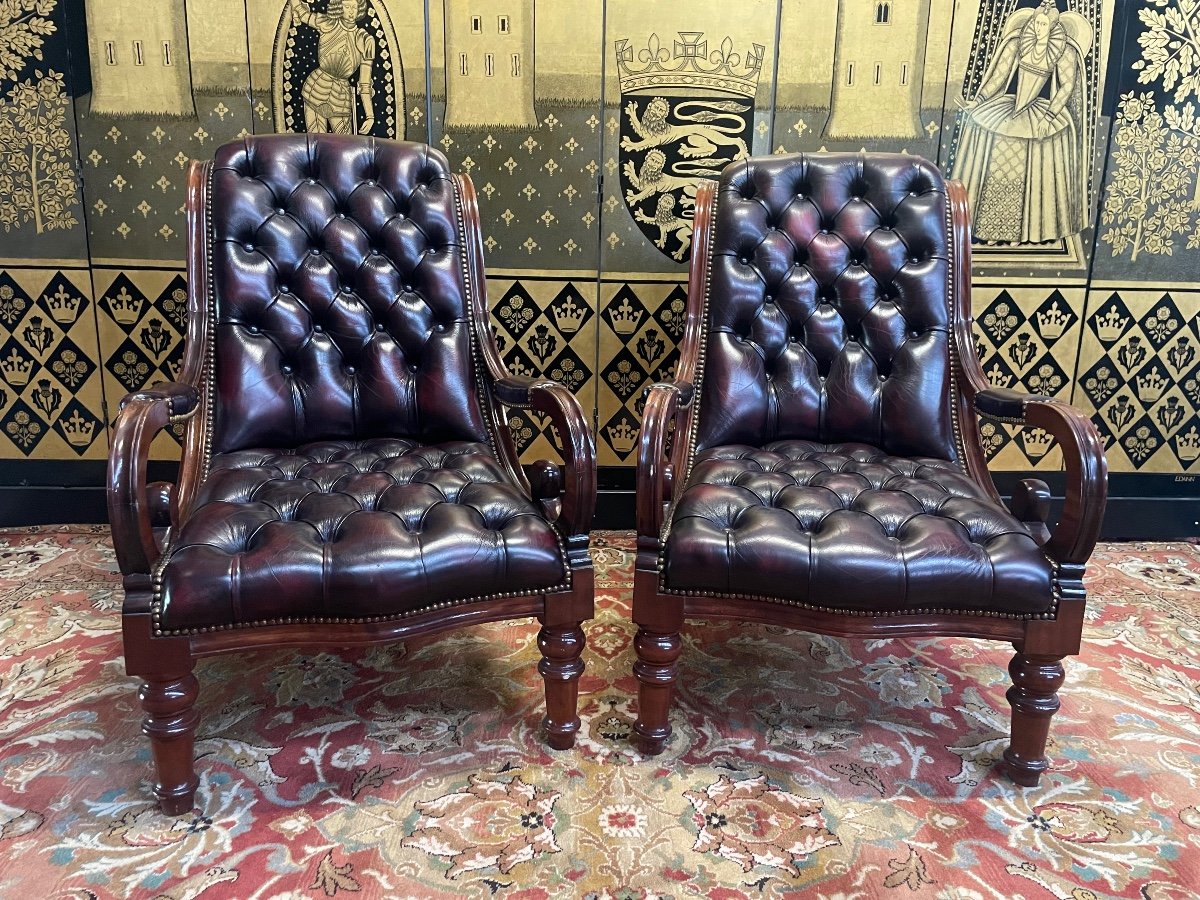 Paire De Fauteuils Anglais Chesterfield 