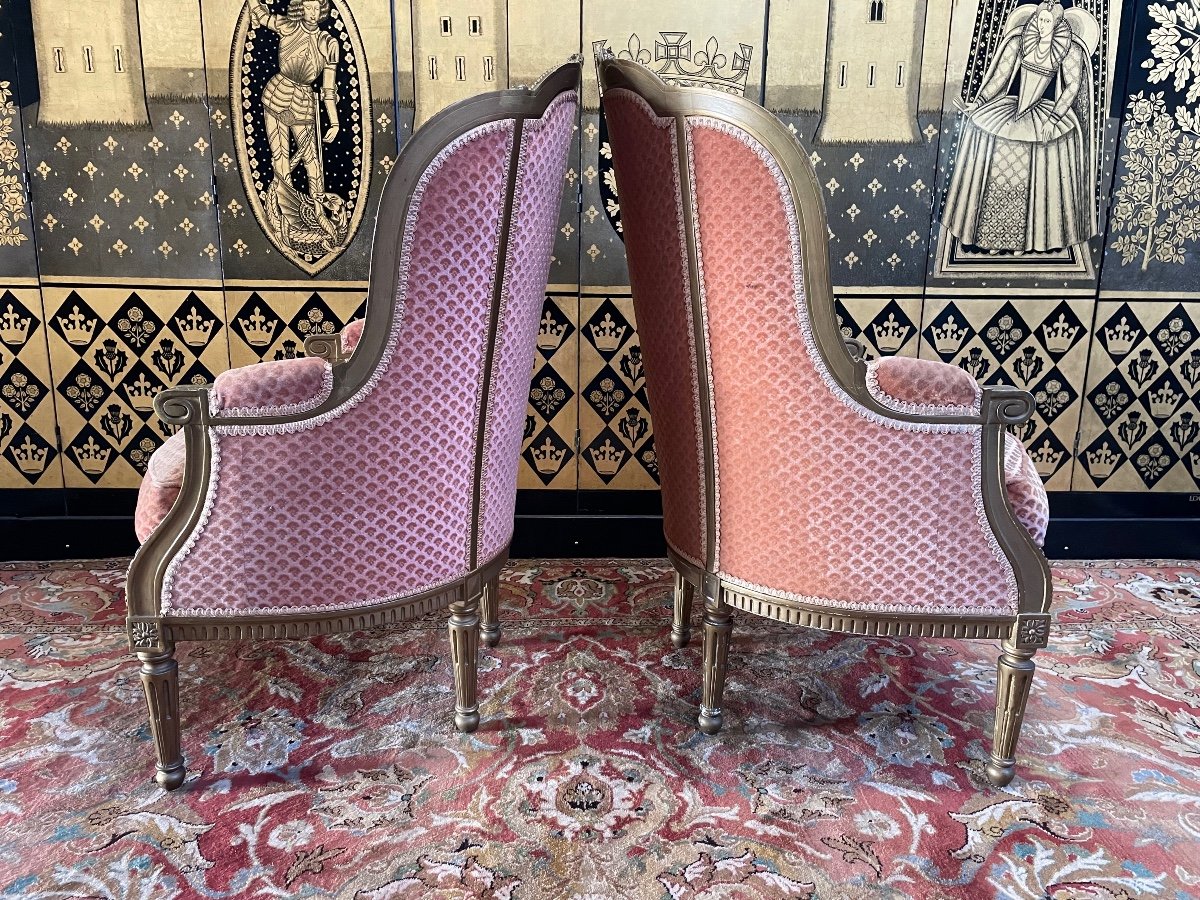Paire De Bergères De Style Louis XVI Dorées -photo-2