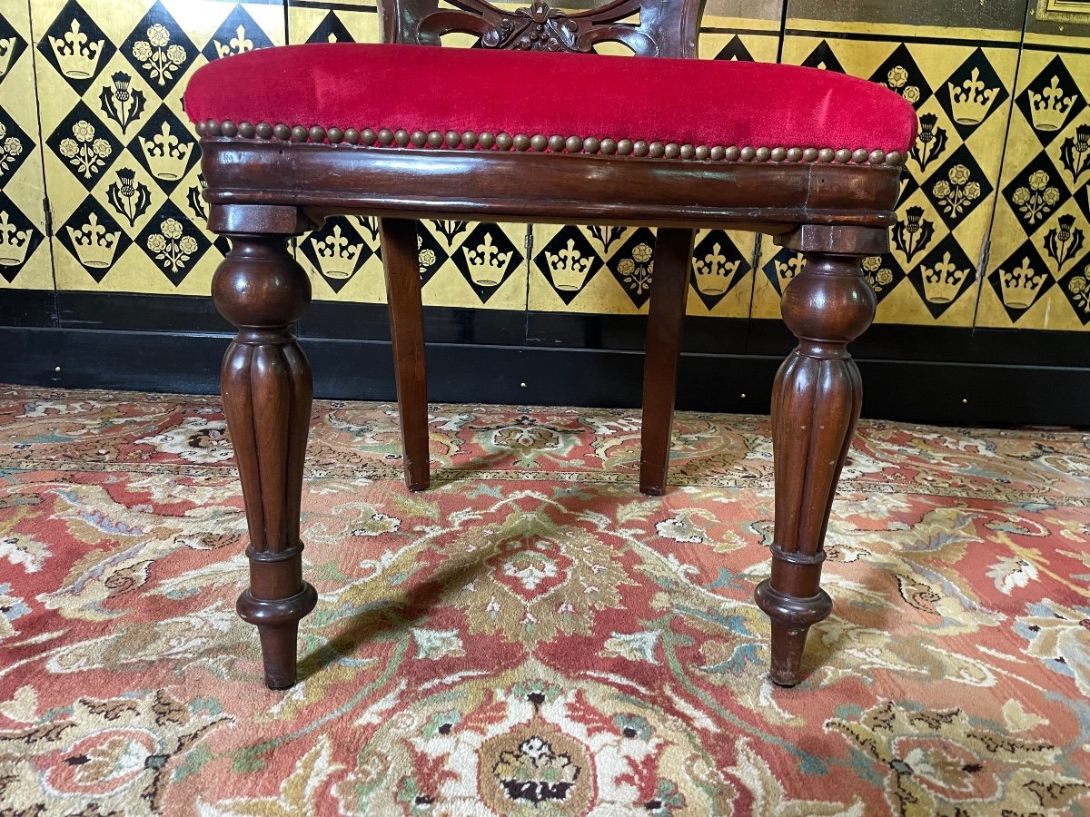 Suite Of 6 English Chairs / Napoleon III Red Velvet-photo-1