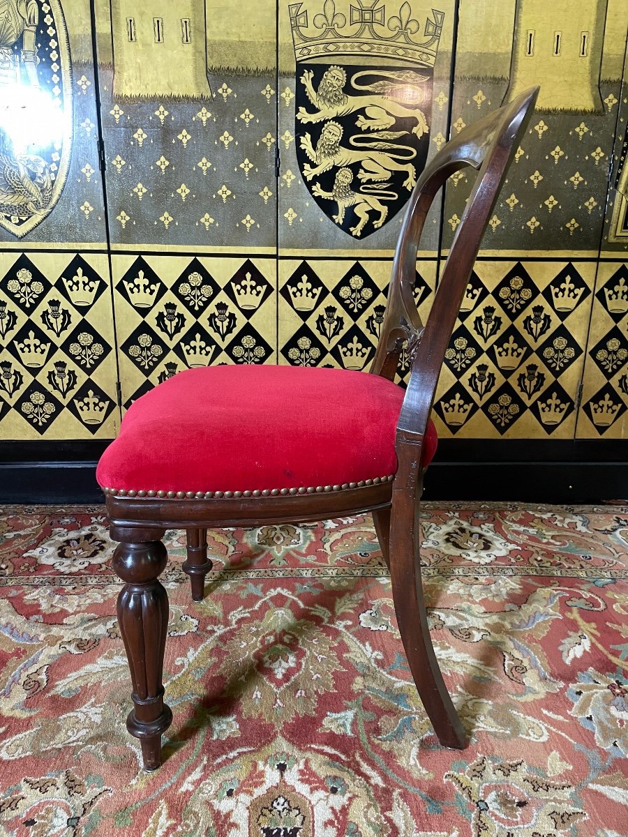 Suite Of 6 English Chairs / Napoleon III Red Velvet-photo-3