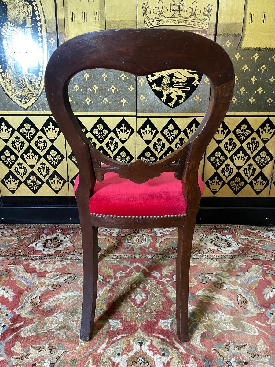 Suite Of 6 English Chairs / Napoleon III Red Velvet-photo-4