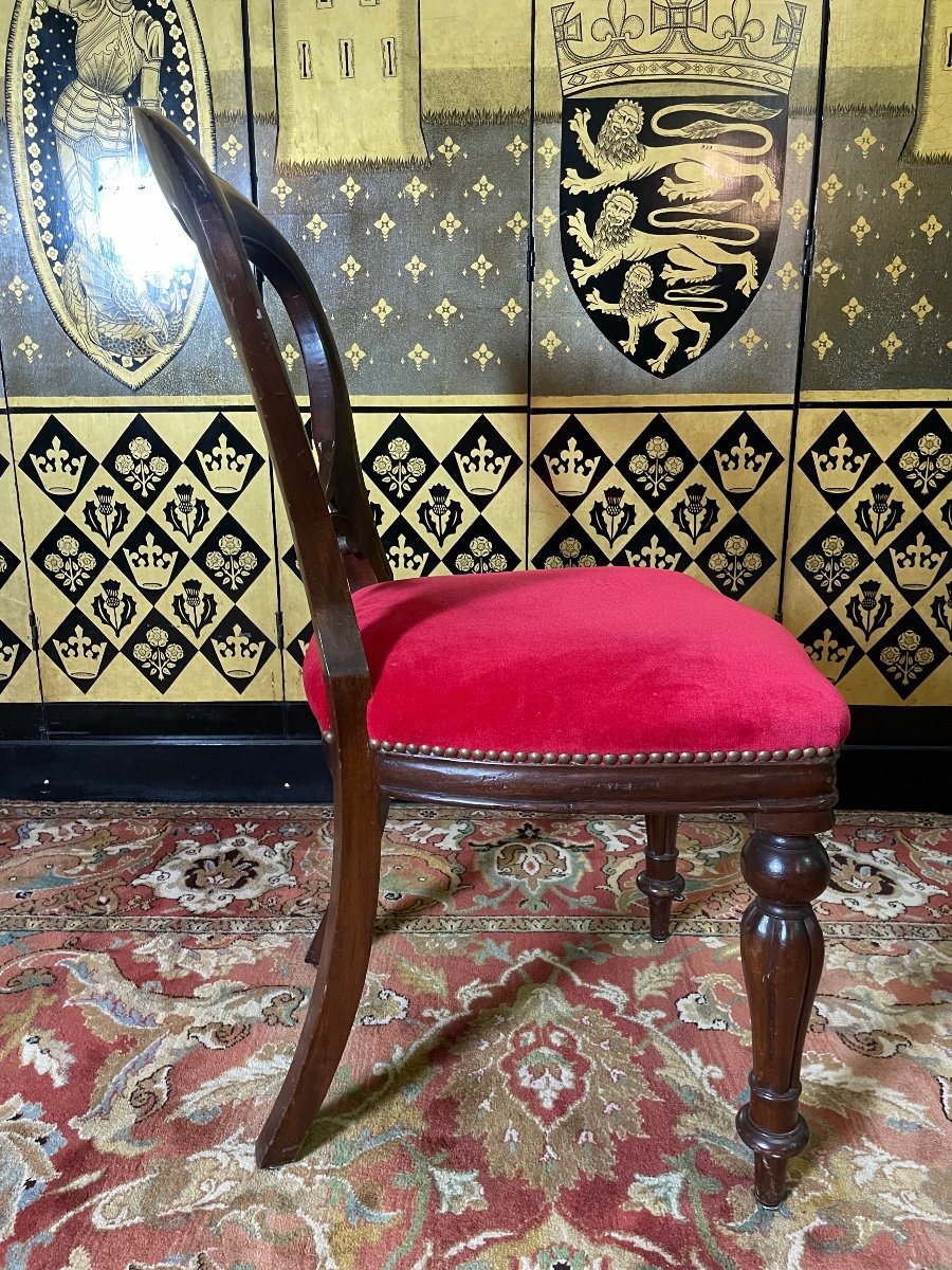Suite Of 6 English Chairs / Napoleon III Red Velvet-photo-5