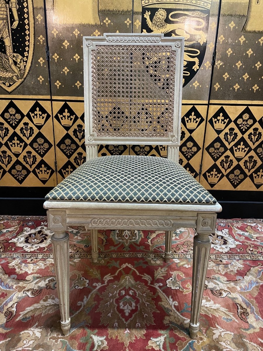 Suite Of 4 Louis XVI Cane Chairs Jean Mocque Paris-photo-5