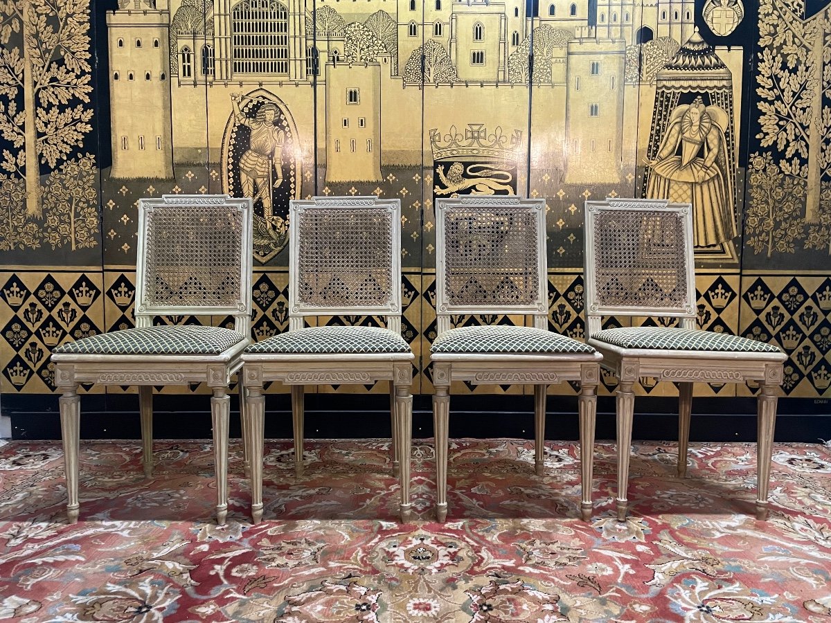 Suite Of 4 Louis XVI Cane Chairs Jean Mocque Paris