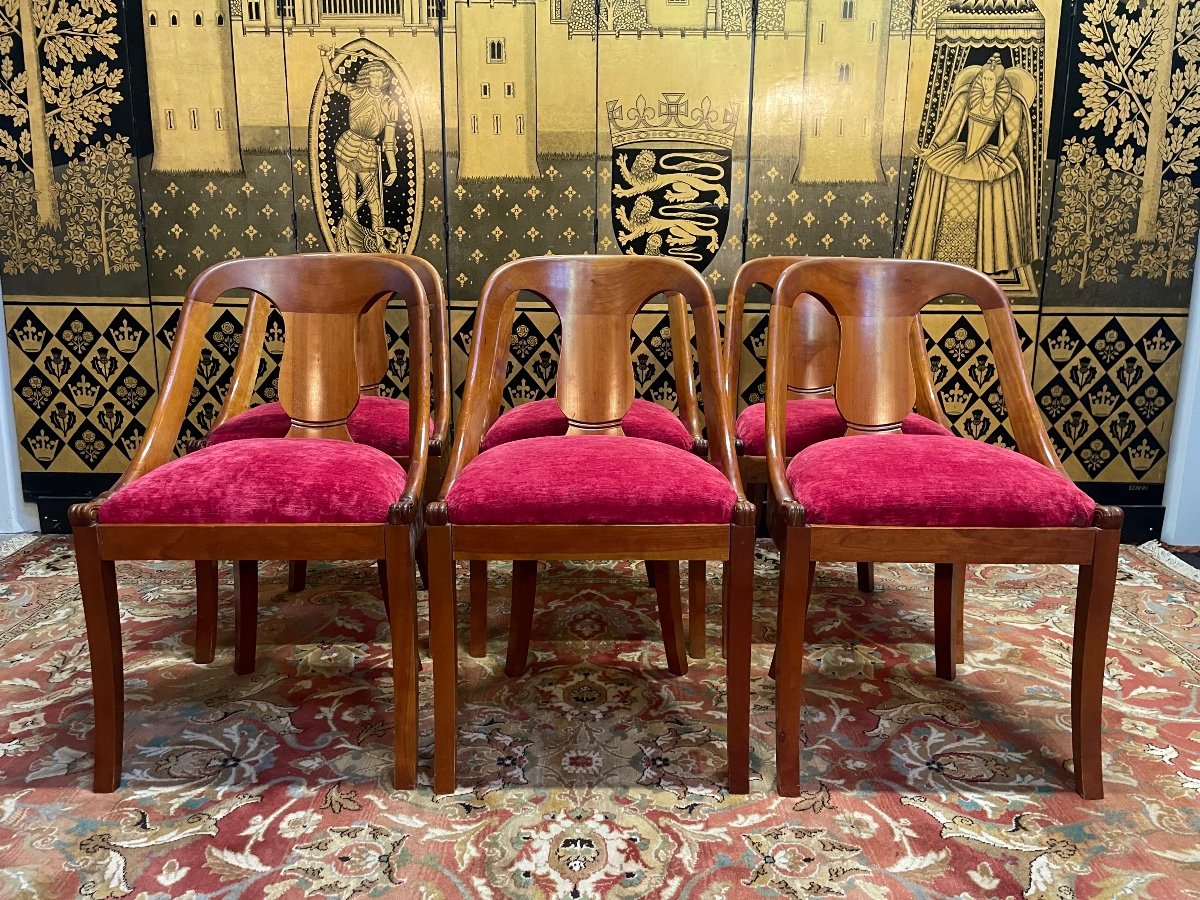 Suite De 6 Chaises Gondoles De Style Empire 
