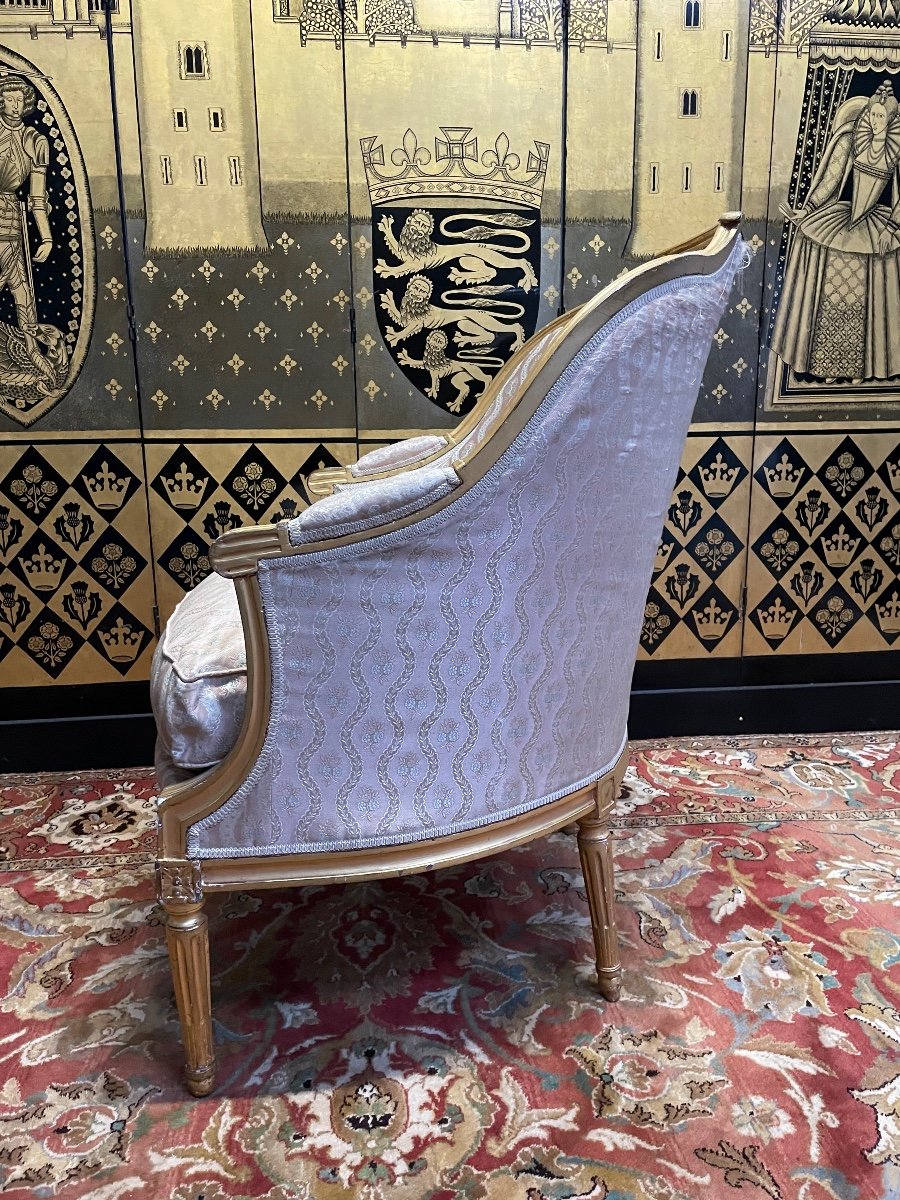 Bergère Gondole Style Louis XVI Bois Doré -photo-4