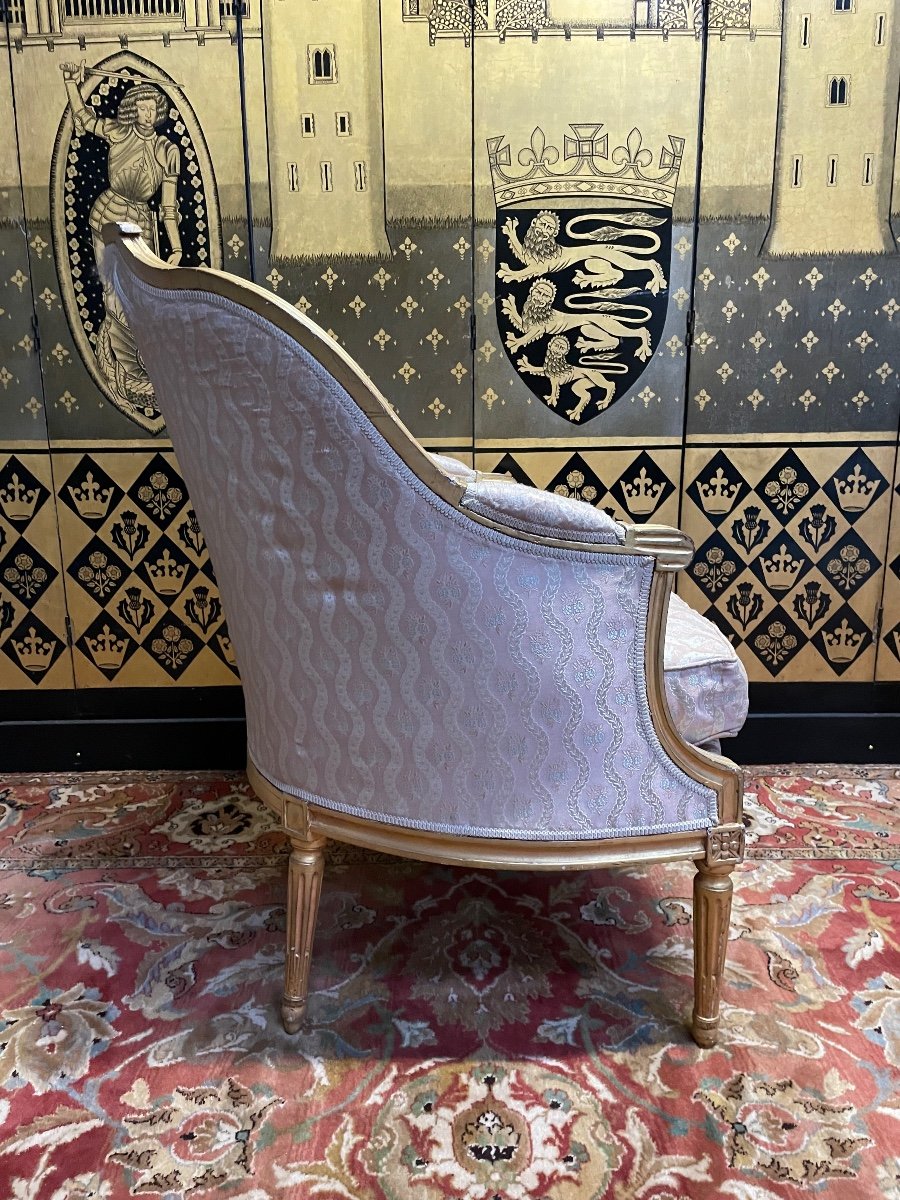 Bergère Gondole Style Louis XVI Bois Doré -photo-1