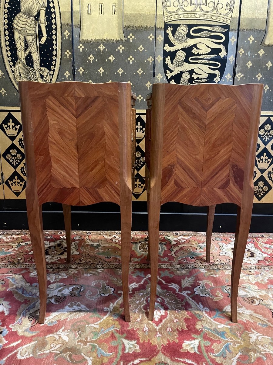Pair Of Nightstands In Louis XV Marquetry-photo-4