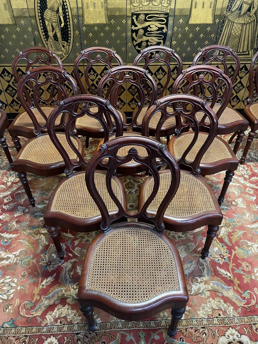 Suite Of 12 Napoleon III Mahogany Cane Chairs-photo-2
