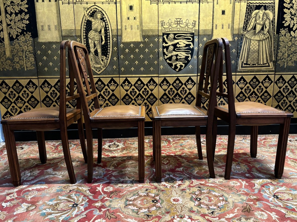 4 Chaises Art Deco Assise Cuir-photo-3
