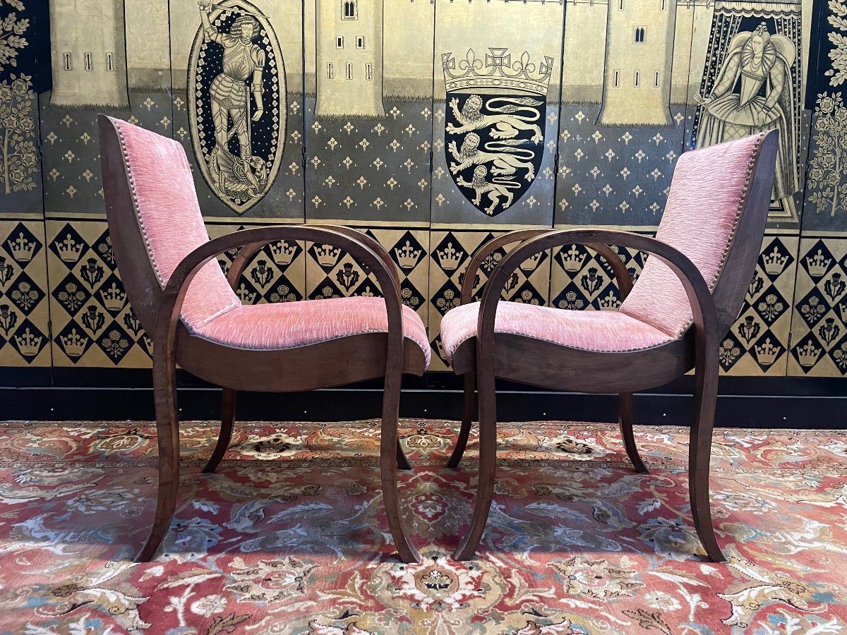 Pair Of Art Deco “bridge” Armchairs-photo-4