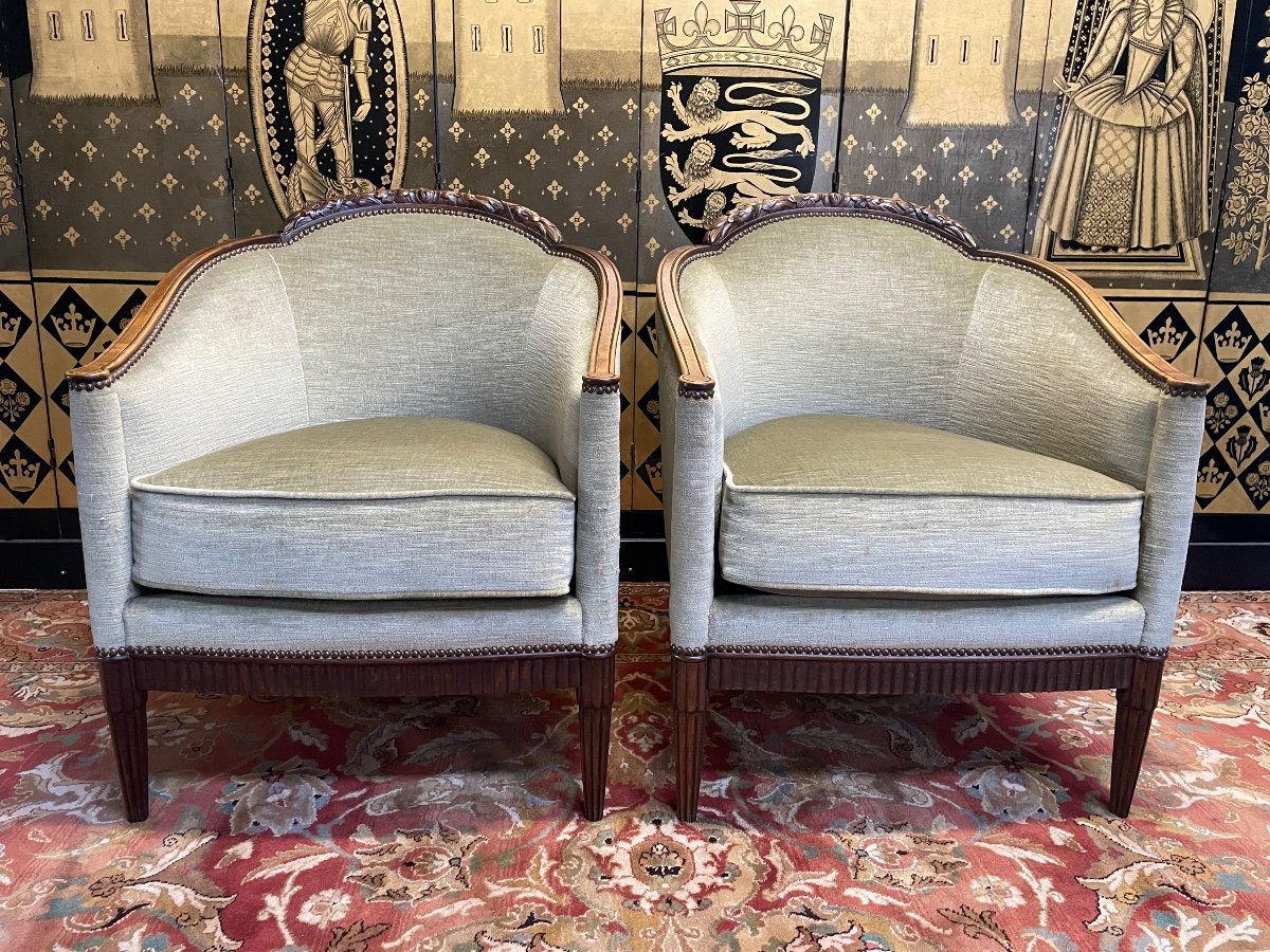 Art Deco Period Living Room, Sofa And Pair Of Armchairs -photo-1