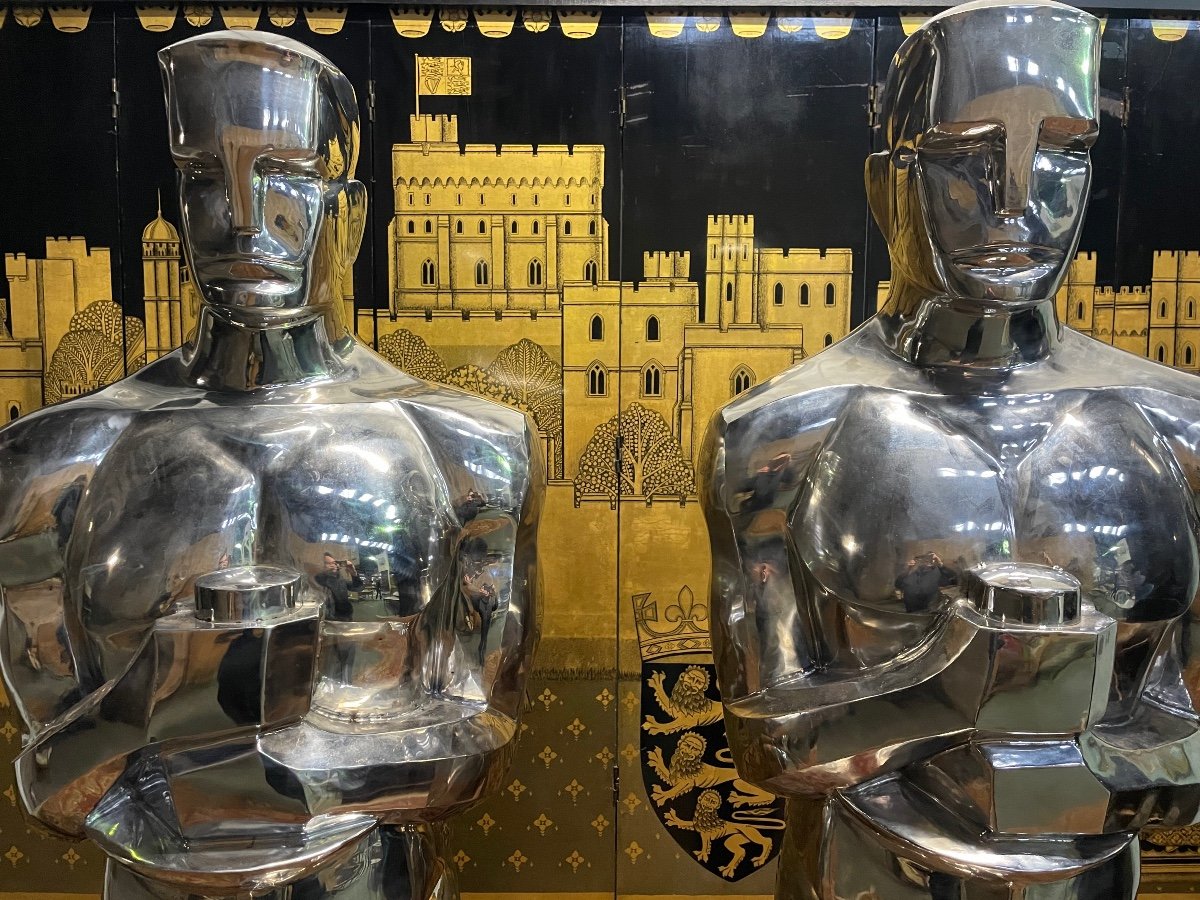 Pair Of "oscar" Statues In Chromed Metal -photo-3