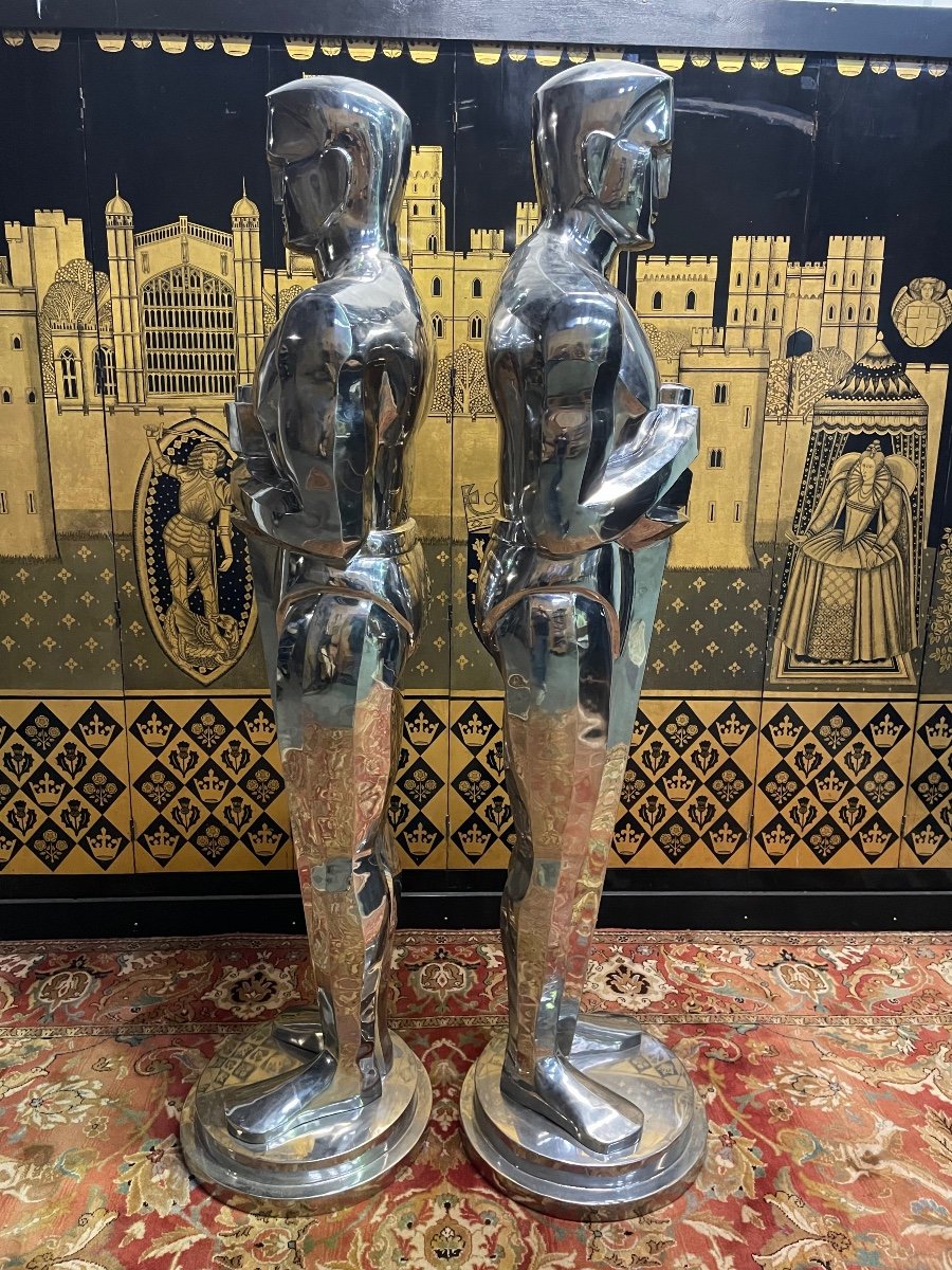 Pair Of "oscar" Statues In Chromed Metal -photo-4