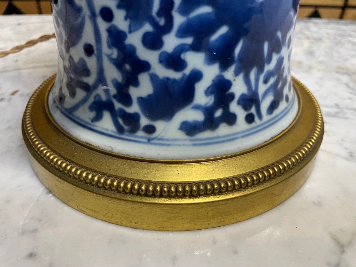 Pied De Lampe En Porcelaine De Chine Blanc-bleu-photo-3