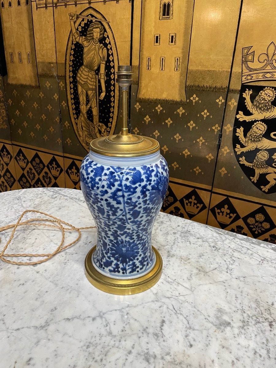 Pied De Lampe En Porcelaine De Chine Blanc-bleu-photo-1