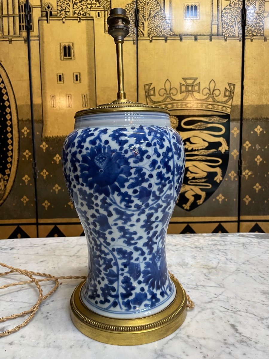 Pied De Lampe En Porcelaine De Chine Blanc-bleu-photo-2