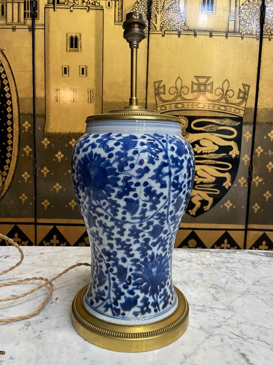 Pied De Lampe En Porcelaine De Chine Blanc-bleu