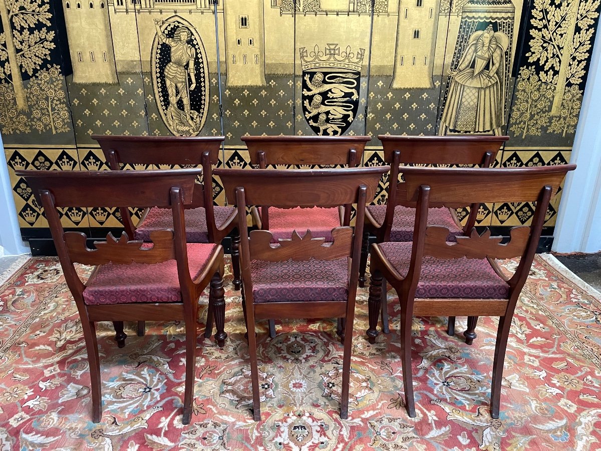 Suite Of 6 English Chairs - Napoleon III Mahogany -photo-4