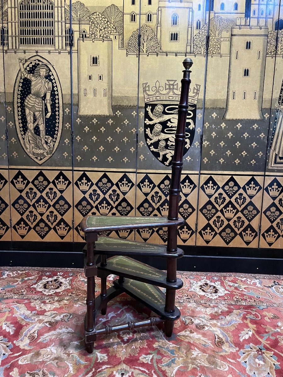 Escalier - Escabeau De Bibliothèque Anglais En Cuir Anglais -photo-1