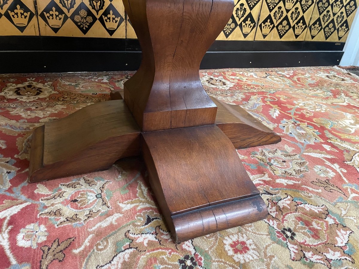 Round Dining Table In Oak And Ceramic 1970 Signed Barrois -photo-1