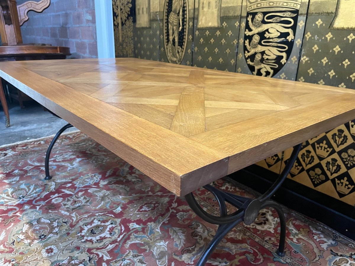 Iron Dining Table And Oak Parquet Top -photo-2
