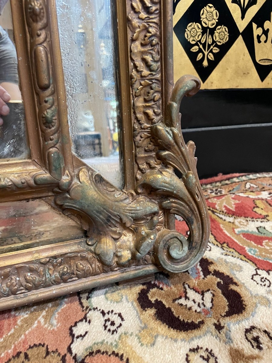 Napoleon III Period Beaded Mirror In Wood And Golden Painted Stucco -photo-2