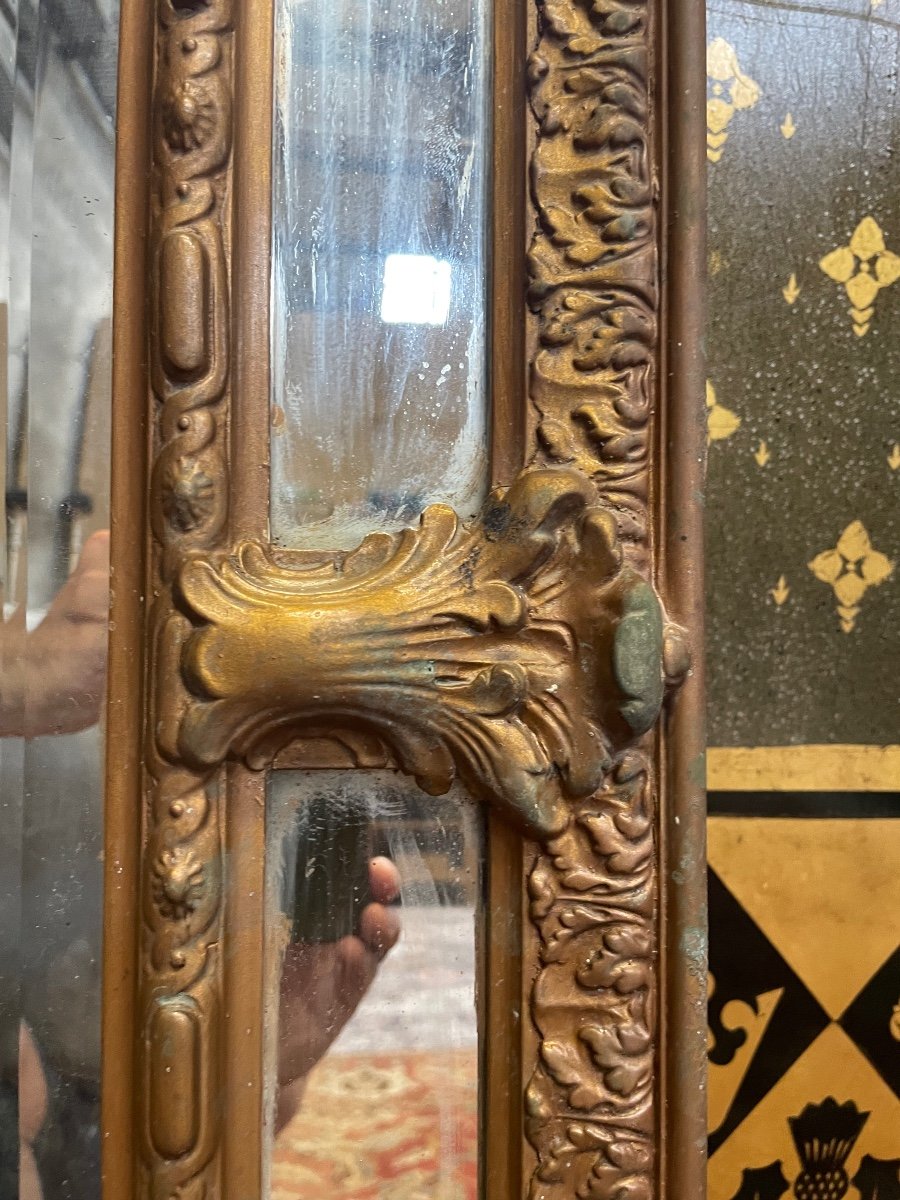 Napoleon III Period Beaded Mirror In Wood And Golden Painted Stucco -photo-3