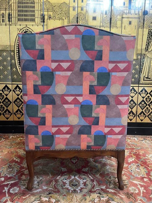 Armchair - Louis XV Style Wingback Bergère Art Deco Fabric-photo-2