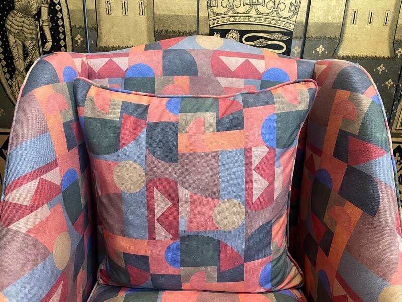 Armchair - Louis XV Style Wingback Bergère Art Deco Fabric-photo-2