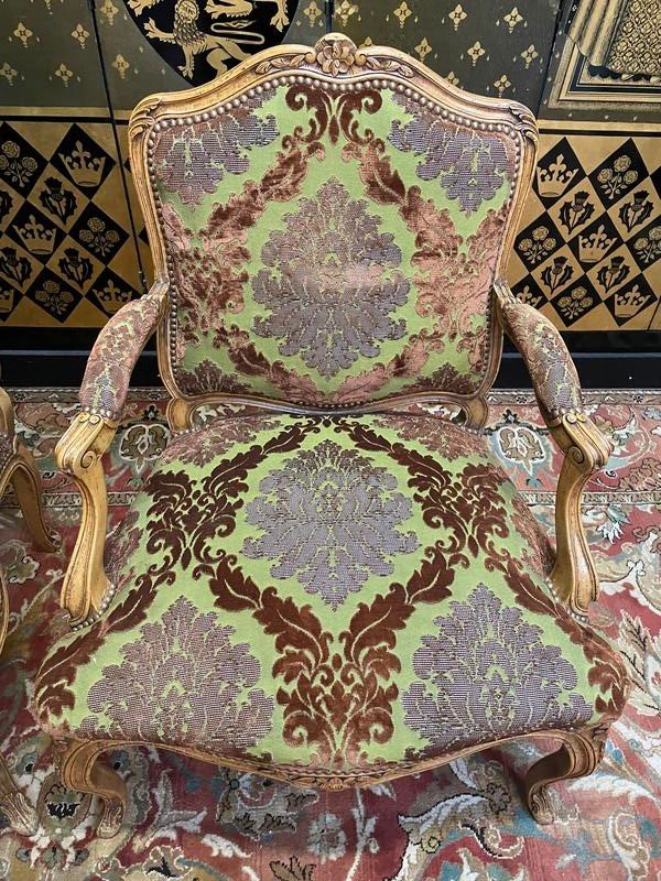 Pair Of Louis XV Style Cabriolet Armchairs In Gêne Velvet -photo-3