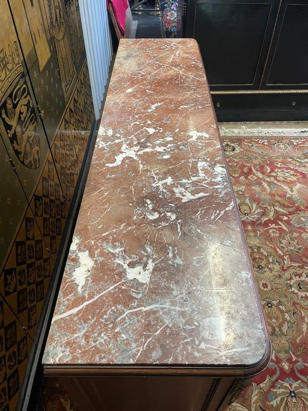 Louis XVI Style Buffet - Serving Table In Marquetry With Marble Top -photo-1