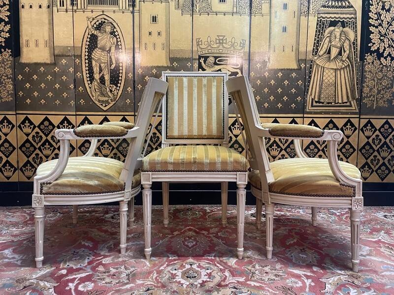 Paire De Fauteuils Cabriolets De Style Louis XVI Et Chaise Louis XVI-photo-3