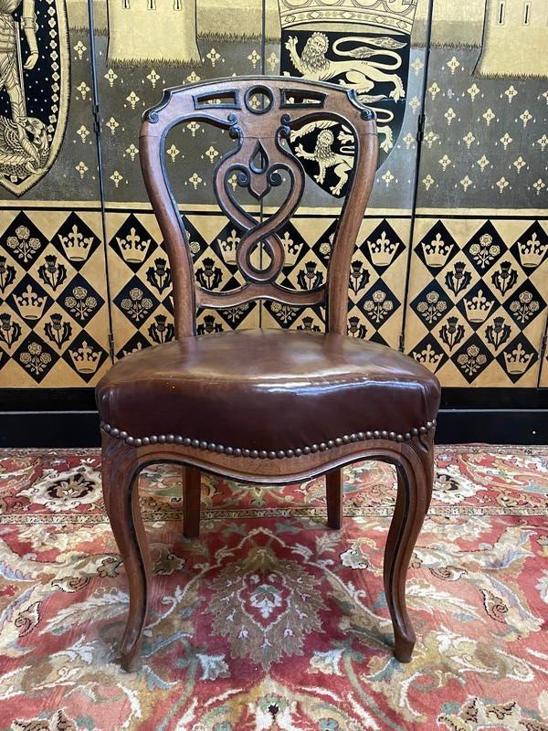 Set Of 8 Italian Louis Philippe Chairs From The Napoleon III Period In Leather-photo-1