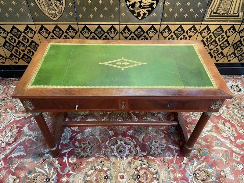Bureau Plat De Style Empire Cuir Vert -photo-1