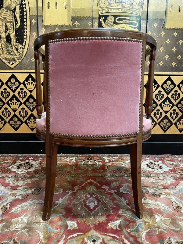 Fauteuil De Bureau Anglais En Acajou Et Velours Rose -photo-2
