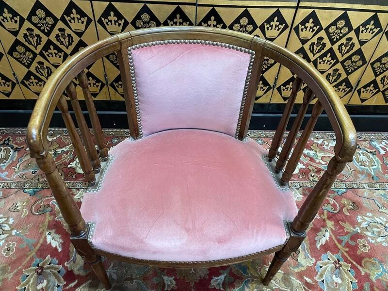 Fauteuil De Bureau Anglais En Acajou Et Velours Rose -photo-4