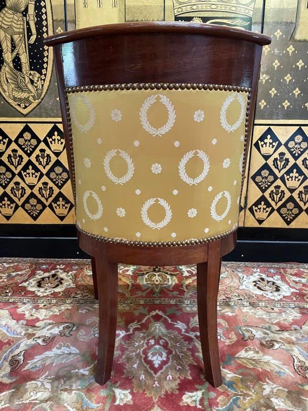 Suite De 6 Chaises Gondoles Empire En Acajou Et Soie Jaune-photo-4