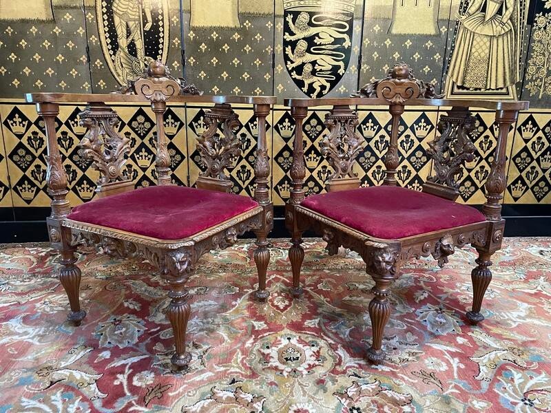 Pair Of Italian Carved Wood Armchairs