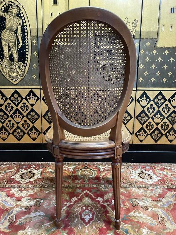 Suite De 6 Chaises Médaillon De Style Louis XVI En Cannage-photo-2
