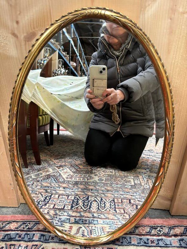 Oval Mirror In Golden Wood  