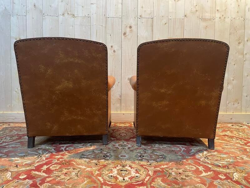 Pair Of Faux Leather Club Armchairs -photo-1