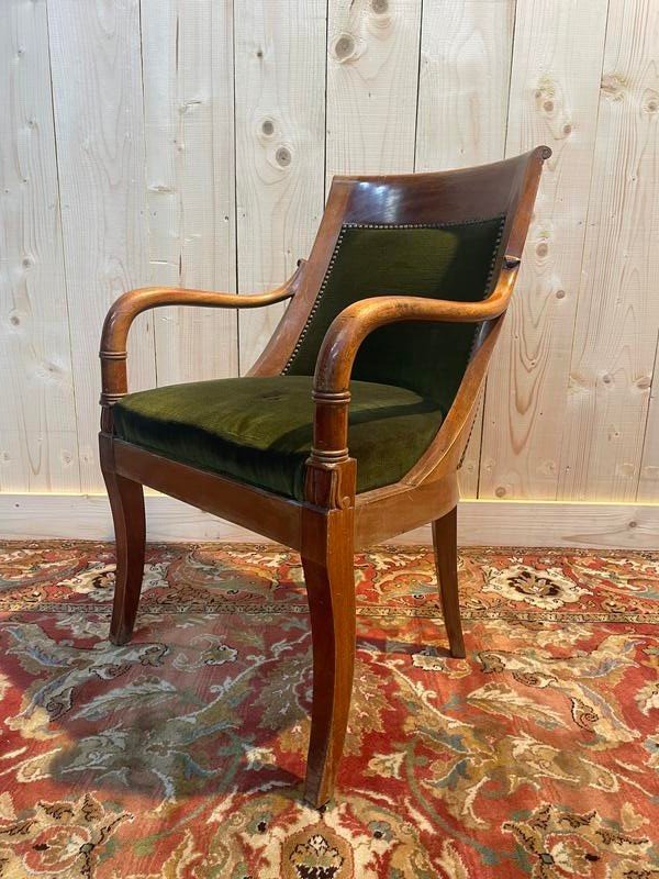 Restoration / Empire Office Chair In Mahogany And Green Velvet-photo-2