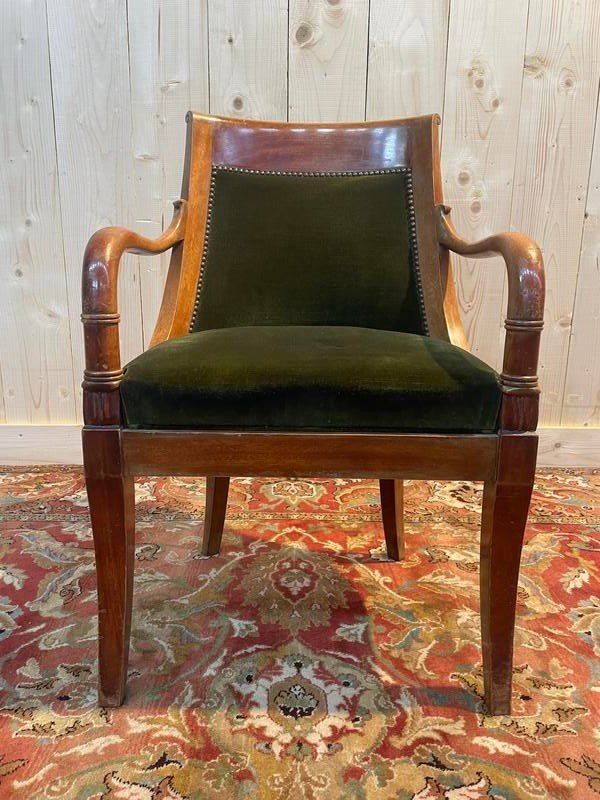 Restoration / Empire Office Chair In Mahogany And Green Velvet