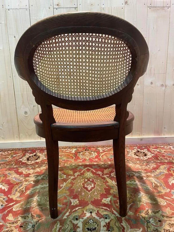 Fauteuil De Bureau  Napoleon III En Chêne Et Cannage -photo-2