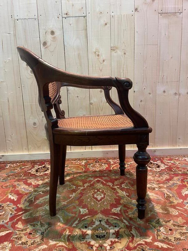 Fauteuil De Bureau  Napoleon III En Chêne Et Cannage -photo-3