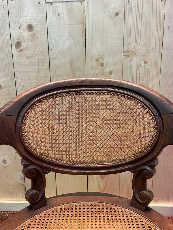 Fauteuil De Bureau  Napoleon III En Chêne Et Cannage -photo-1
