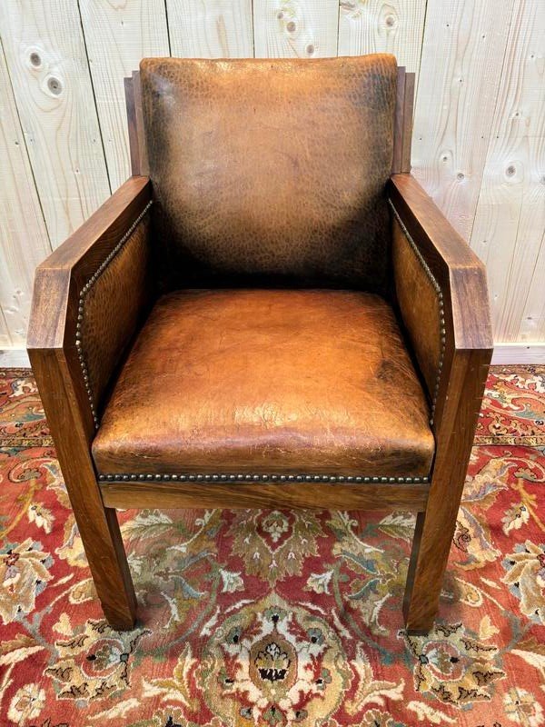 Art Deco Leather Armchair  -photo-2